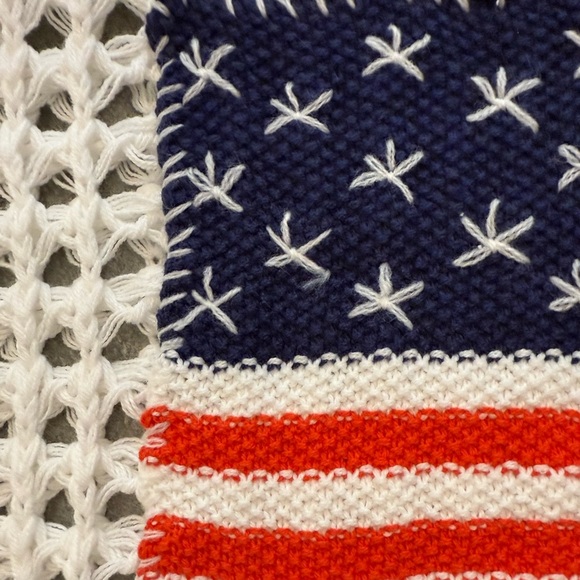 Pol American Flag Open Knit Crochet Sweater Top Hoodie Red White and Blue Large - Picture 5 of 12